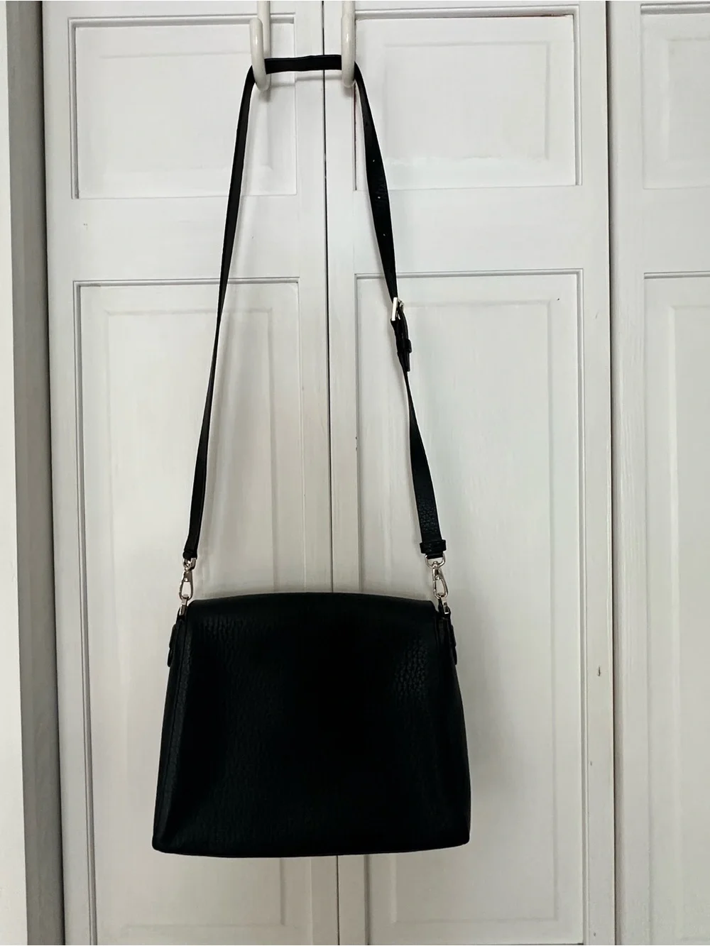 kate spade Black Pebbled Leather Flap Crossbody with Gold Hardware